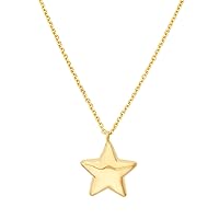 14K Solid Yellow Gold Puff Star Necklace with Lobster