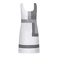 Women Casual Shift Geometric Dress, Patchwork Color Print O-Neck Sleeveless Mini Dresses