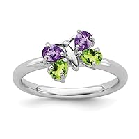 RKGEMSS Amethyst And Peridot Butterfly Stackable Ring, Propose Ring, Fancy Ring, 925 Sterling Silver Ring, Valentine's Day Gift, Girls Ring, Gift For Her