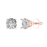 Clara Pucci 2.0 ct Round Cut Conflict Free Solitaire Genuine Moissanite Classic Designer Stud Earrings Solid 14k Rose Gold Screw Back
