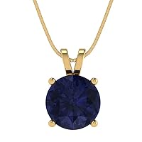 Clara Pucci 3.0 ct Round Cut Designer Simulated Blue Sapphire Solitaire Pendant Necklace With 16