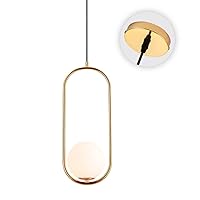1-Light Brushed Brass Ceiling Hanging Lighting Fixture Dining Room Adjustable Length Chandelier White Glass Shade Dining Room Adjustable Length Pendant Light