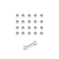 20 Pack 925 Sterling Silver Nose Bones Rings 1mm Clear stone 22G