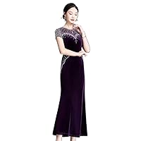 Heavy -Encrusted Gold Mother Dress Spring Wedding Cheongsam Skirt Short Sleeve Dinner Dreess Woman