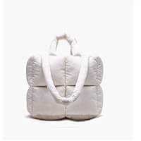2023 New Niche Design Diamond Square Tote Bag, Soft Foam Filled Cotton Pillow Bag, Single Shoulder Underarm Bag (White)