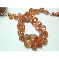 Sunstone Heart Beads, Sunstone Briolettes Beads, 8mm to 17mm Each, 8 Inch Strand