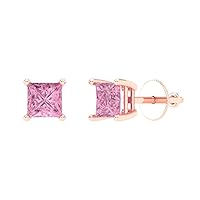 Clara Pucci 1.0 ct Princess Cut ideal VVS1 Conflict Free Solitaire Pink Classic Designer Stud Earrings Solid 14k Rose Gold Screw Back