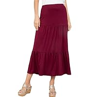 Pastel by Vivienne Women's Solid Tiered Maxi Skirt Plus Size