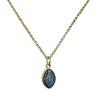 Natural Blue Fire Labradorite Carving Necklace, Gemstone Pendant, Evil Eye Carved Necklace By CHARMSANDSPELLS