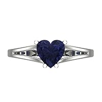 Clara Pucci 1.4ct Heart Cut Solitaire split shank Simulated Blue Sapphire Bridal Designer Wedding Anniversary Ring 14k White Gold Women