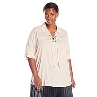 Calvin Klein Women's Lace-Up Top with Collar