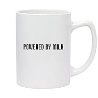 Powered By Milk - 14oz White Ceramic Statesman Coffee Mug, White