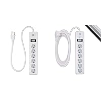 GE 14009-5 Power Strip Surge Protector, 6 Outlets, 2ft Power Cord, 450 Joules, Safety Locks & GE 6-Outlet Surge Protector, Twist-to-Close Safety Covers, UL Listed, White, 14092