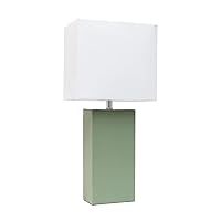 Elegant Designs LT1025-SGE Modern Leather Table Lamp with White Fabric Shade, Sage Green
