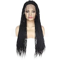 Synthetic Lace Front Wigs Natural Black and No Glue 2X Twist Woven African Black Synthetic Lace Wig Black Women's Daily Wear (Size : 16 inches)