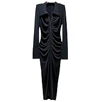 Spring Designer Folds Maxi Party Dresses for Women Elegant Flare Sleeve Front Split Sheath Bodycon Dresses