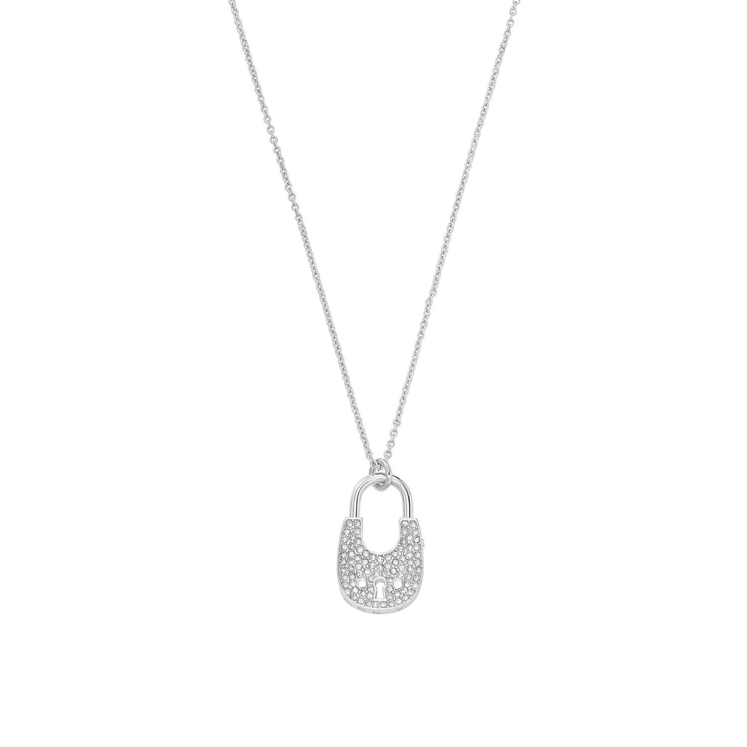 Michael Kors Women's Silver Tone Pendant Necklace With Crystal Accents