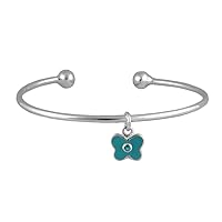 Sterling Silver Simulated Birthstone Enamel Butterfly Charm Torque Bangle For Girls