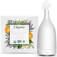 Cliganic Organic Essential Oils Set (Top 8) + White Ceramic Diffuser