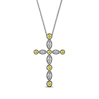 Petite Yellow Sapphire Natural Diamond 1/5 ctw Marquise & Dot Women Cross Pendant Necklace. Included 18 Inches Chain 14K Gold