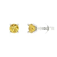0.20 ct Round Cut Solitaire Genuine Yellow Simulated Diamond Pair of Stud Earrings 18K White Gold Butterfly Push Back