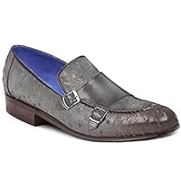 Handmade Men's Loafer Shoes Grey Ostrich Leather