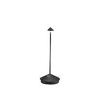 Zafferano Pina Pro LED Table Lamp (Color: Black) in Aluminum, IP54 Protection, Indoor/Outdoor use, Contact Charging Base, 11”, USA Plug
