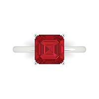 Clara Pucci 2.5 carat Asscher Cut Solitaire Simulated Ruby Proposal Wedding Bridal Anniversary Ring 18K White Gold