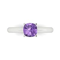 Clara Pucci 1.05 ct Cushion Cut Solitaire Genuine Simulated Alexandrite 4-Prong Stunning Classic Statement Ring 14k White Gold for Women
