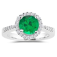 0.20 Cts Diamond & 0.20 Cts of 4 mm AAA Round Natural Emerald Ring in 18K White Gold