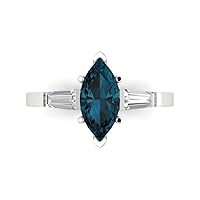 Clara Pucci 2.1 ct Marquise Baguette cut 3 stone Solitaire W/Accent Natural London Blue Anniversary Promise Bridal ring 18K White Gold