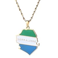 Sierra Leone Map With Flag Pendant Necklaces for Women Gold Color Sierra Leonean Jewelry