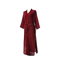 NOVICA Artisan Hand Embroidered Cotton Robe In Cerise Strawberry Clothing Thailand Geometric 'Relaxing Sangria'