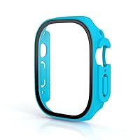 Glass+case for Apple Watch Ultra 49mm Strap smartwatch PC Bumper+Screen Protector Tempered Cover iwatch Series Band Accessories (Color : Tan Blue 08, Size : Ultra 49mm)