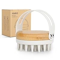 AIMIKE Bamboo Scalp Massager Shampoo Brush, Hair Scrubber for Washing Massage, Soft Silicone Scalp Brush for Dandruff Removal, Head Exfoliation, Stimulating Hair Growth, Wet Dry Scalp Scrubber, Beige