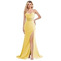 Spaghetti Straps Corset Satin Prom Dresses Mermaid Ruched Bridesmaid Dresses Evening Gowns Dress with Slit