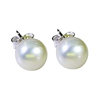 RIYO elegant 925 sterling silver earring pearl silver earring white earring round earring bezel setting earring pearl earring silver jewelry for girls