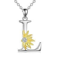 L alphabet Script Name Pendant Necklace for Women Girls Boys Sterling Silver Initial Alphabet Sunflower