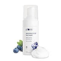 Plum 1% Encapsulated Salicylic Acid Foaming Face Wash with Glycolic Acid, Fruit AHA's & Blueberry Extracts | Fights Acne, Blackheads & Breakouts | For Men & Women | Sulphate-Free | 100% Vegan | 110 ml