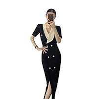V-Neck Maxi Dresses for Women Short Sleeve Slim Bodycon Business Party Vestidos Femme Evening Dress Robe Spring