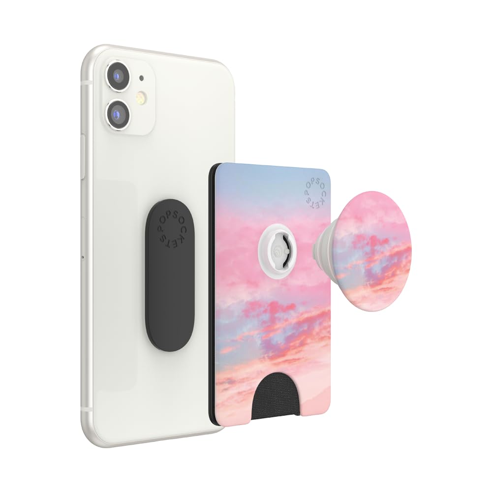 PopSockets Phone Wallet with Expanding Phone Grip, Phone Card Holder - Pink Clouds