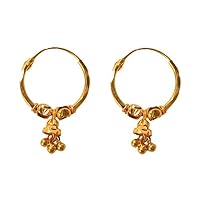 22K/18K Real Certified Fine Yellow Gold Square Beads Hoop Earrings
