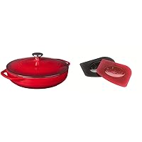 Lodge EC3CC43 Enameled Cast Iron Covered Casserole, 3-Quart, Island Spice Red & SCRAPERPK Durable Pan Scrapers, Red and Black, 2-Pack
