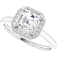Moissanite Star Charming Lotus Engagement Ring,Asscher Cut 2.00CT, Colorless Moissanite Ring, 925 Sterling Silver, Solitaire Engagement Rings, Wedding Ring, Perfact for Gift Or As You Want