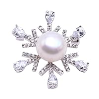 JYX Jewelry 13mm Pearl Brooches for Women Fine Snowflake-style White Freshwater Pearl Pin