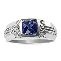 The Diamond Deal 10k SOLID White Gold Men’s Round Shaped Lab-Created Sapphire Gemstone and Diamond Accent Wedding Band Ring Father’s day Ring for men