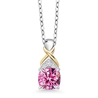 Cushion Cut Created Sapphire 925 Sterling Silver 14K Two Tone Gold Finish Pendant Necklace for Women's & Girl's