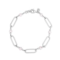 925 Sterling Silver Polished 4.5mm Pearl Paperclip Bracelet With Lobster Clasp 6.2mm Chain width 7.5 Jewelry Gifts for Women