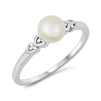 White CZ Simulated Pearl Classic Promise Heart Love Ring New .925 Sterling Silver Band Sizes 4-10