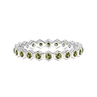 MOONEYE Full Eternity Ring! 925 Sterling Silver Round Multi Gemstone Hexagonal Wedding Band
